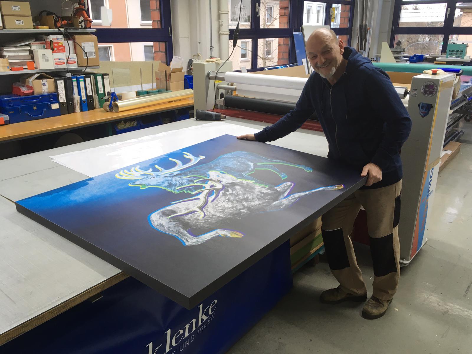Large-format artwork production in specialist print workshop